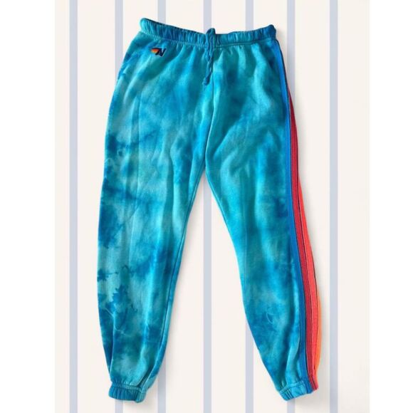 Aviator Nation Blue Tie-Dye 5 Stripe Sweatpants | Women’s Size Small - Picture 1 of 6